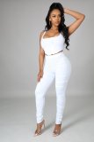 New solid color casual high elastic fold two-piece suit p8582