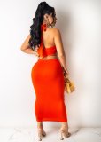 Fashion sexy solid color hollow wrap breast skirt suit WY6784