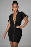 Fashion new casual solid color bandage hooded dress p8581