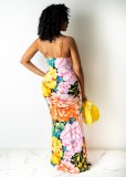 Fashion sexy mid-waist print suspender hip-length skirt dress WY6785