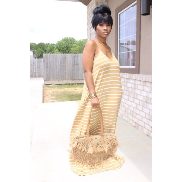 Horizontal and vertical stripes color printing loose casual suspender skirt k8109