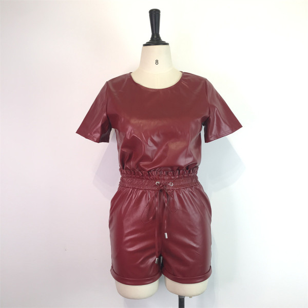 PU leather two-piece suit waist high elastic fashion leather suit WDS210516