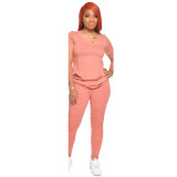 Women's solid color pleated two-piece suit CN0041