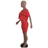 New solid color positioning printing sexy lips two-piece suit T2033