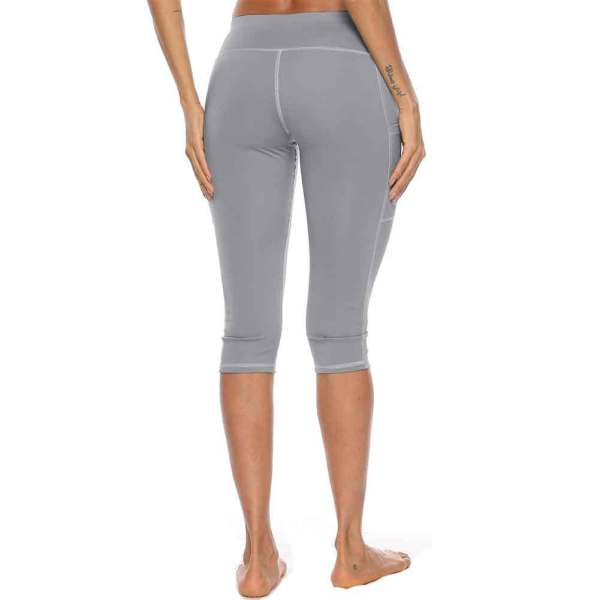 New style yoga pants solid color peach hip tight-fitting slimming sports seven-point side pocket quick-drying fitness women's pants 593472933285-1