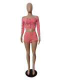 Ladies high stretch fabric one-shoulder overalls two-piece suit YM134