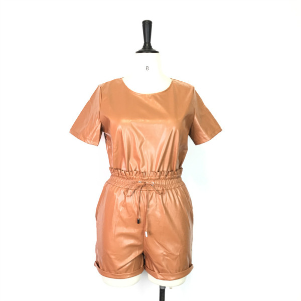 PU leather two-piece suit waist high elastic fashion leather suit WDS210516
