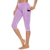 New style yoga pants solid color peach hip tight-fitting slimming sports seven-point side pocket quick-drying fitness women's pants 593472933285-1
