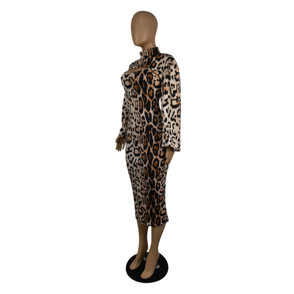 New fashion two-piece leopard print long-sleeved dress P8607
