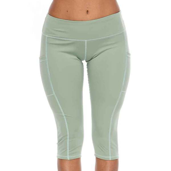 New style yoga pants solid color peach hip tight-fitting slimming sports seven-point side pocket quick-drying fitness women's pants 593472933285-1