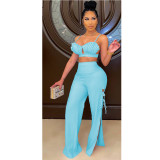 Sexy women's two-piece suit with folds tied rope split CN0150