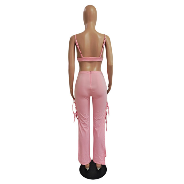 Sexy women's two-piece suit with folds tied rope split CN0150