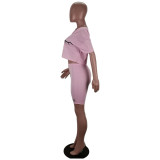 New solid color positioning printing sexy lips two-piece suit T2033