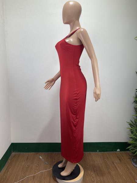 Fashion strapless sleeveless solid color dress dress A8352