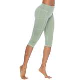 New style yoga pants solid color peach hip tight-fitting slimming sports seven-point side pocket quick-drying fitness women's pants 593472933285-1