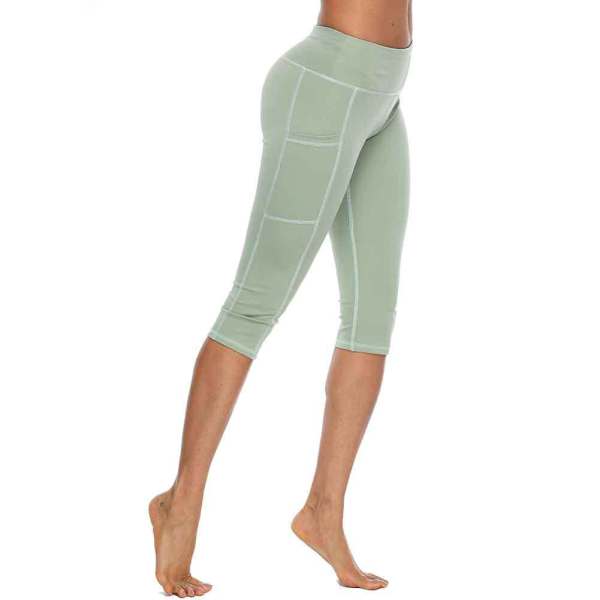 New style yoga pants solid color peach hip tight-fitting slimming sports seven-point side pocket quick-drying fitness women's pants 593472933285-1