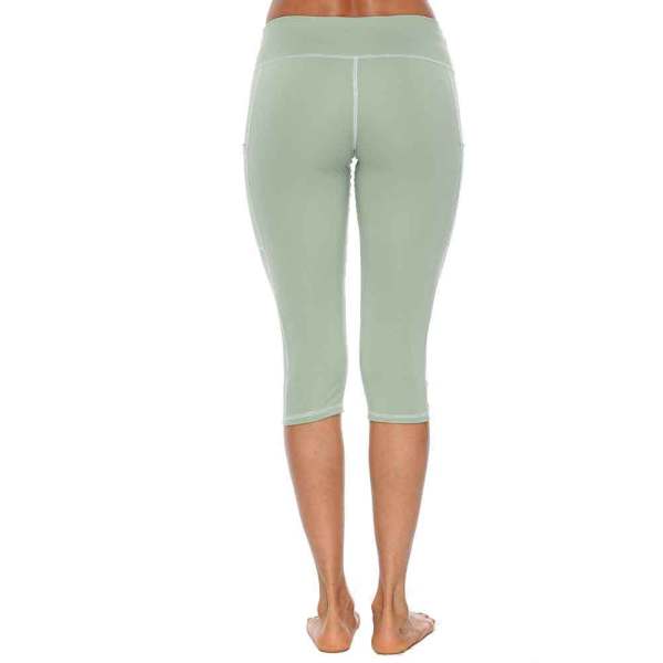 New style yoga pants solid color peach hip tight-fitting slimming sports seven-point side pocket quick-drying fitness women's pants 593472933285-1