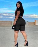 Fat woman large size solid color stripes fashion casual straps two-piece set QX1215