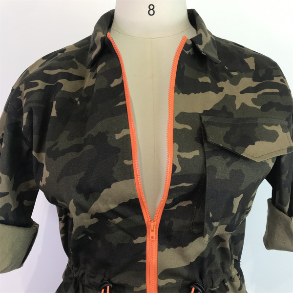 New sexy waist zipper stretch camouflage multi-pocket jumpsuit WDS210512