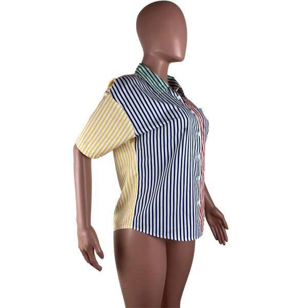 Fashion multicolor striped print shirt B3150