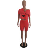 New solid color positioning printing sexy lips two-piece suit T2033