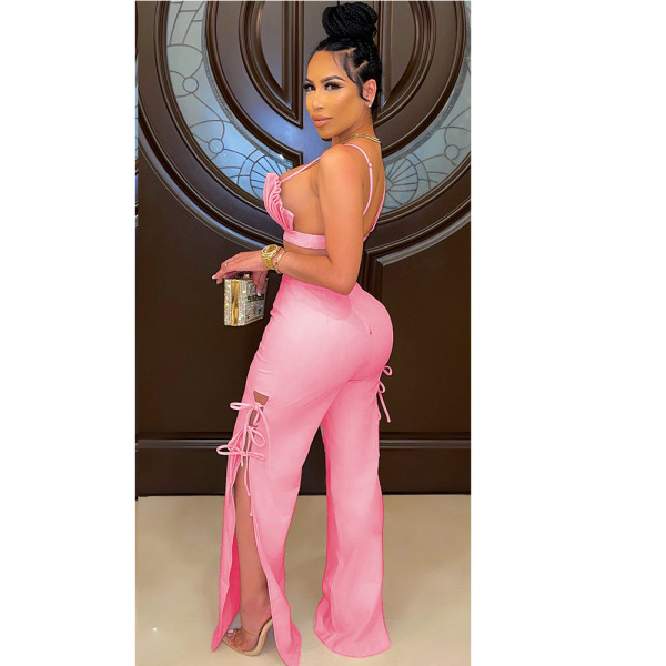 Sexy women's two-piece suit with folds tied rope split CN0150