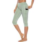 New style yoga pants solid color peach hip tight-fitting slimming sports seven-point side pocket quick-drying fitness women's pants 593472933285-1