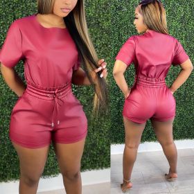 PU leather two-piece suit waist high elastic fashion leather suit WDS210516