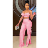 Sexy women's two-piece suit with folds tied rope split CN0150