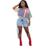 Fashion multicolor striped print shirt B3150