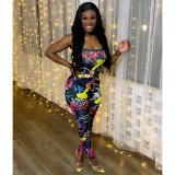 Fashion trend graffiti print sexy strappy jumpsuit MY053