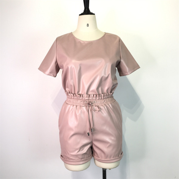PU leather two-piece suit waist high elastic fashion leather suit WDS210516