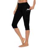 New style yoga pants solid color peach hip tight-fitting slimming sports seven-point side pocket quick-drying fitness women's pants 593472933285-1