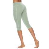 New style yoga pants solid color peach hip tight-fitting slimming sports seven-point side pocket quick-drying fitness women's pants 593472933285-1