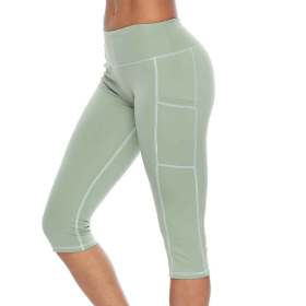 New style yoga pants solid color peach hip tight-fitting slimming sports seven-point side pocket quick-drying fitness women's pants 593472933285-1