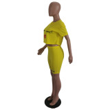 New solid color positioning printing sexy lips two-piece suit T2033