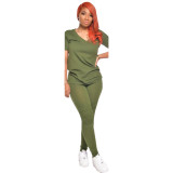 Women's solid color pleated two-piece suit CN0041