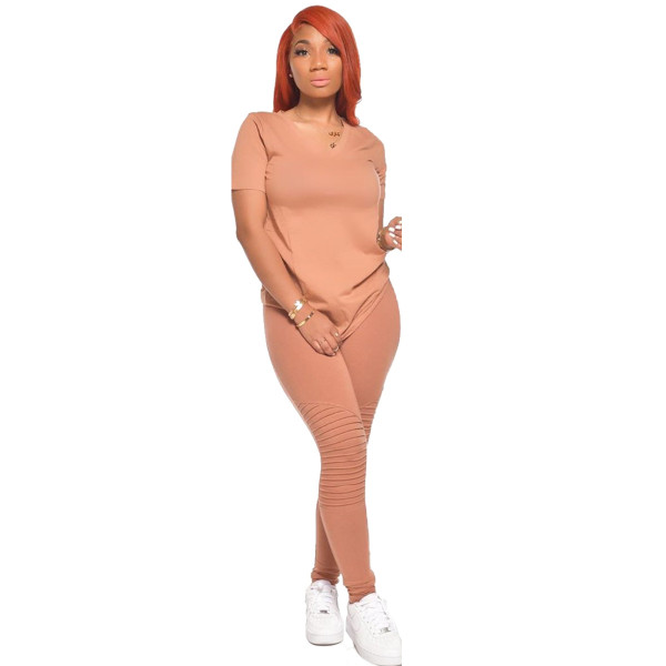 Women's solid color pleated two-piece suit CN0041
