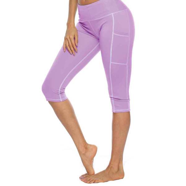 New style yoga pants solid color peach hip tight-fitting slimming sports seven-point side pocket quick-drying fitness women's pants 593472933285-1