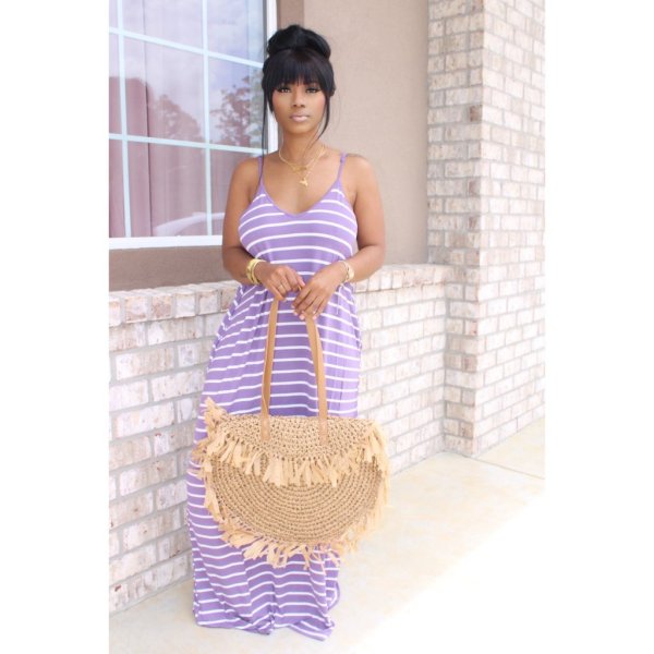 Horizontal and vertical stripes color printing loose casual suspender skirt k8109