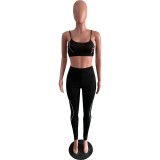 Slim-fit black English alphabet sexy sling tight-fitting two-piece suit L715