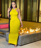 Fashion strapless sleeveless solid color dress dress A8352