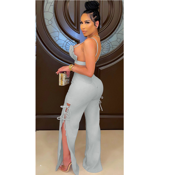 Sexy women's two-piece suit with folds tied rope split CN0150