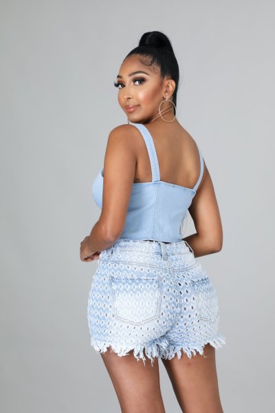 New style high waist ripped fringe washed wide-leg casual denim shorts p8606