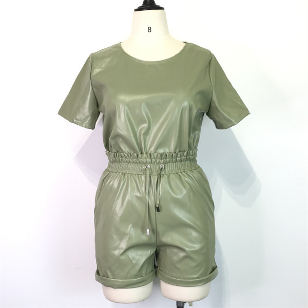 PU leather two-piece suit waist high elastic fashion leather suit WDS210516