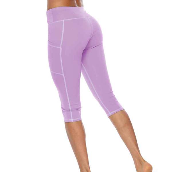 New style yoga pants solid color peach hip tight-fitting slimming sports seven-point side pocket quick-drying fitness women's pants 593472933285-1