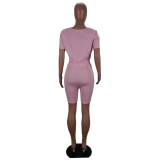 New solid color positioning printing sexy lips two-piece suit T2033