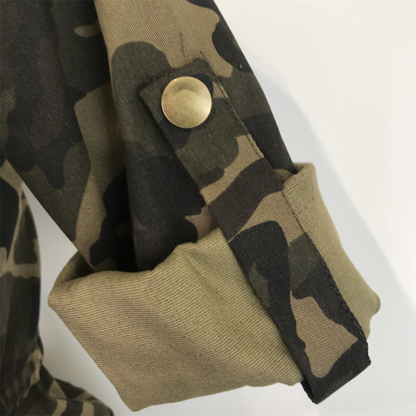 New sexy waist zipper stretch camouflage multi-pocket jumpsuit WDS210512