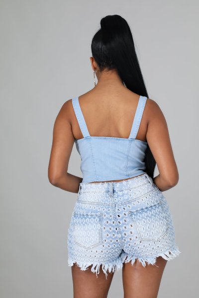 New style high waist ripped fringe washed wide-leg casual denim shorts p8606