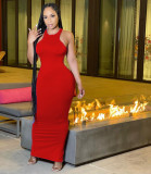 Fashion strapless sleeveless solid color dress dress A8352